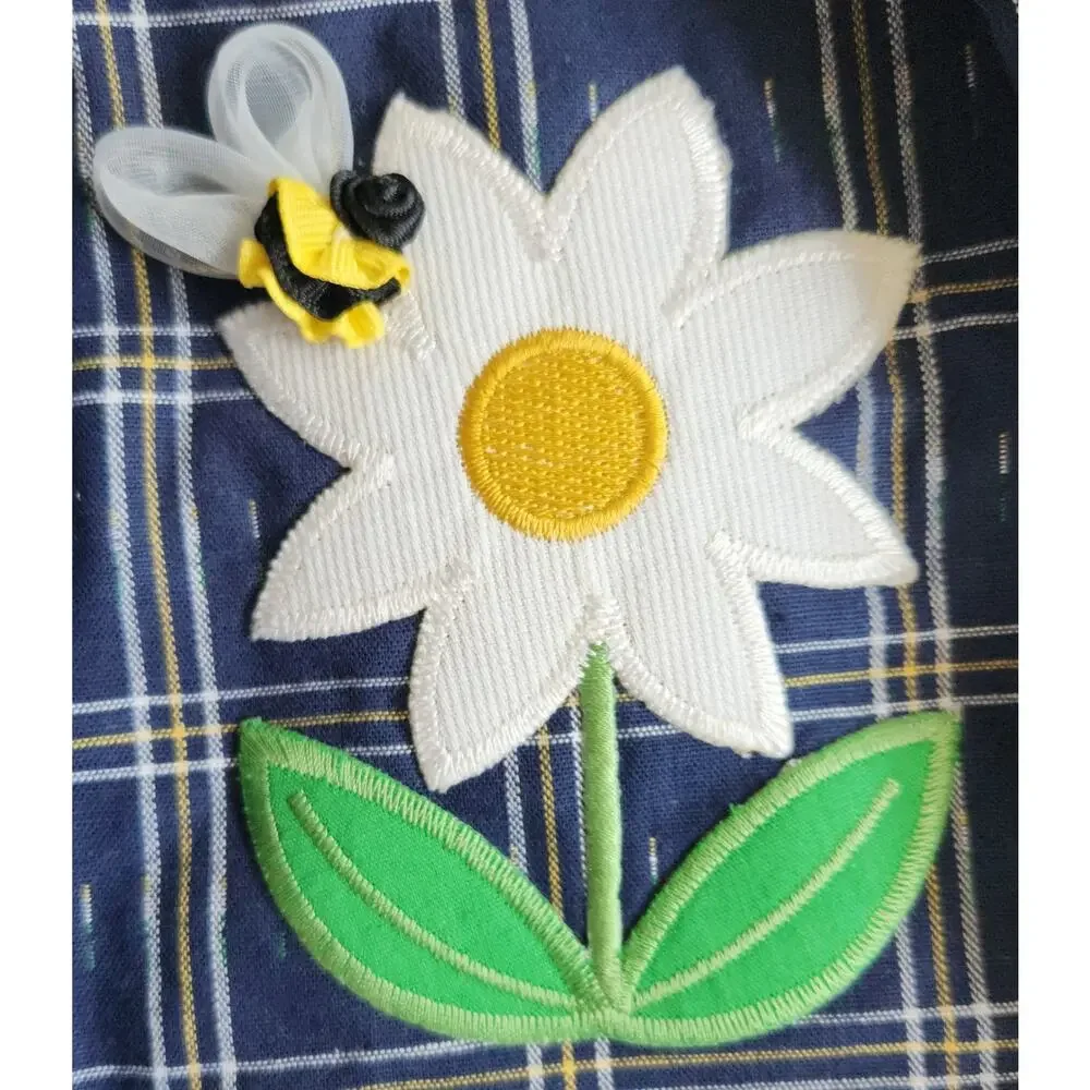 Vintage 1980s Good Lad Blue Daisy & Bumblebee Jumper Dress | Baby 18 M | NWT